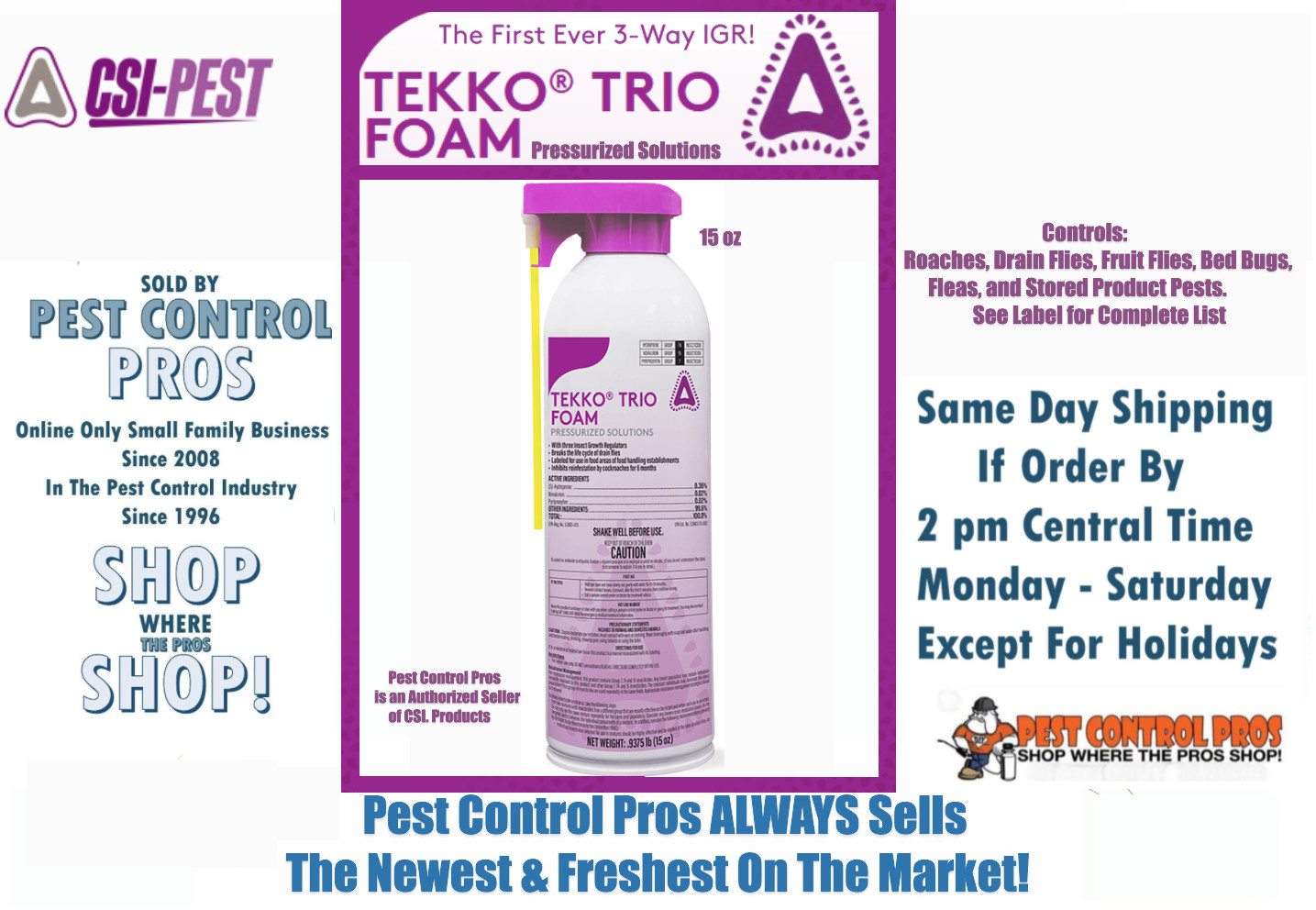 15 oz Tekko Trio Foam IGR Insect Control Roaches Drain & Fruit Flies Fleas ETC gallery