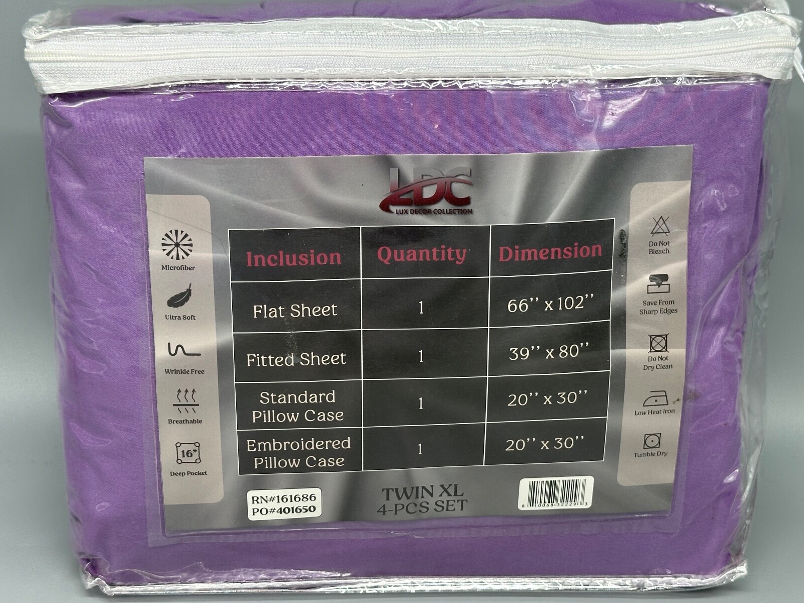 Lux Decor Collection Twin XL 4 Piece Bed Sheet Set Microfiber Deep Pocket Purple gallery