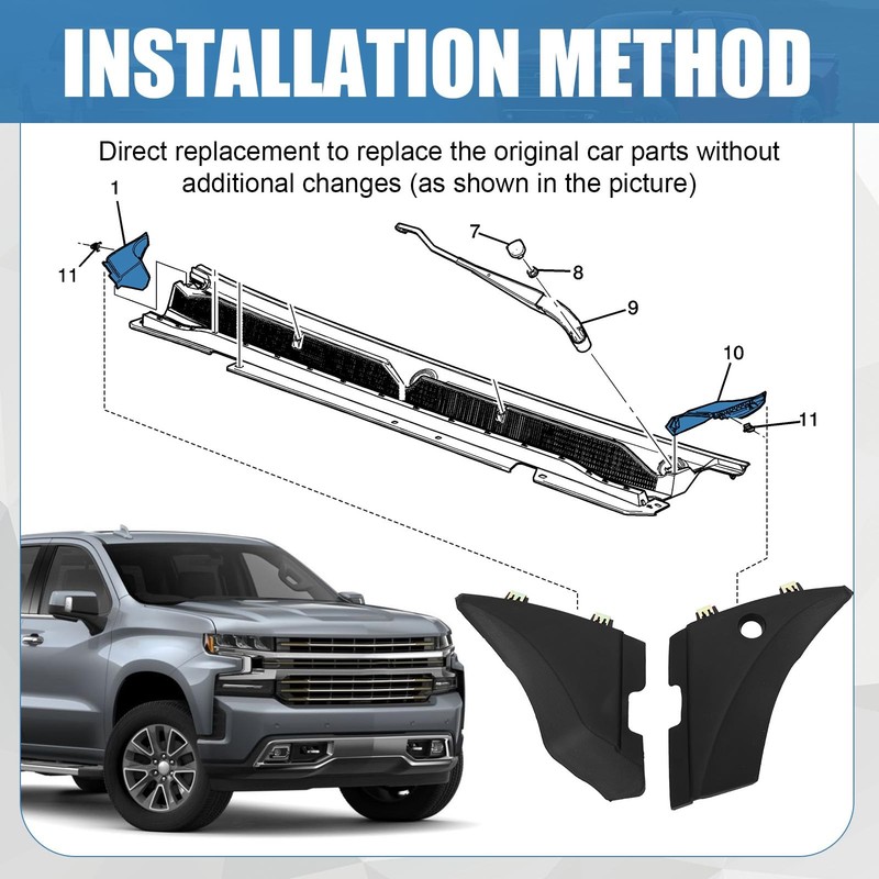 Windshield Wiper Cowl End Cap Panel Compatible with 2014-2019 Chevy Silverado... gallery
