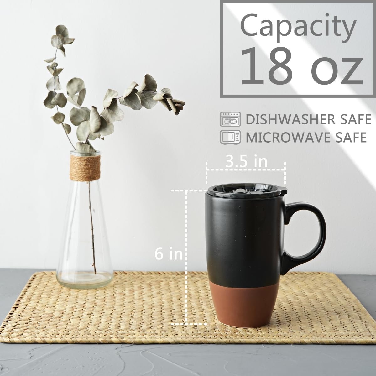 Ceramic Travel Coffee Mug with Handle and Lid, 18 oz, Portable Coffee Cup for... gallery