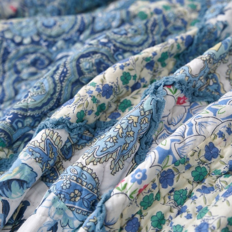 Tache Cotton Patchwork Petal Dance Blue White Floral Paisley Quilt Throw Blanket gallery