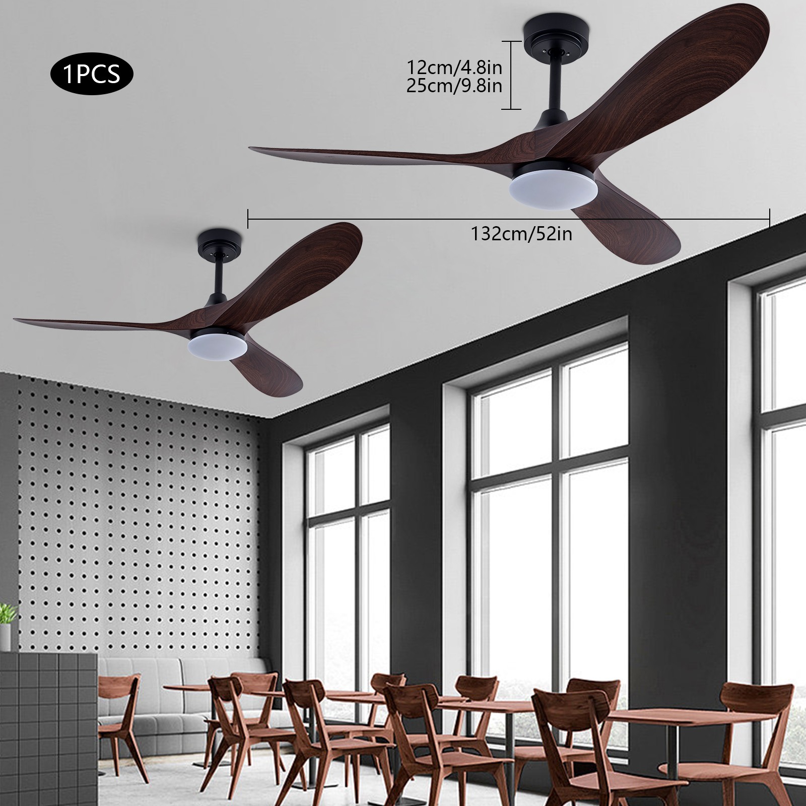 52 Inch Modern Ceiling Fan With Remote Indoor 3 Wood Blades Chandelier 50W New gallery