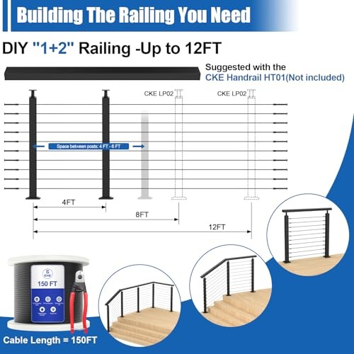 5-10ft Complete Set Cable Railing Post Kit, 2Pack 36" 5-10FT Level Post Kit gallery
