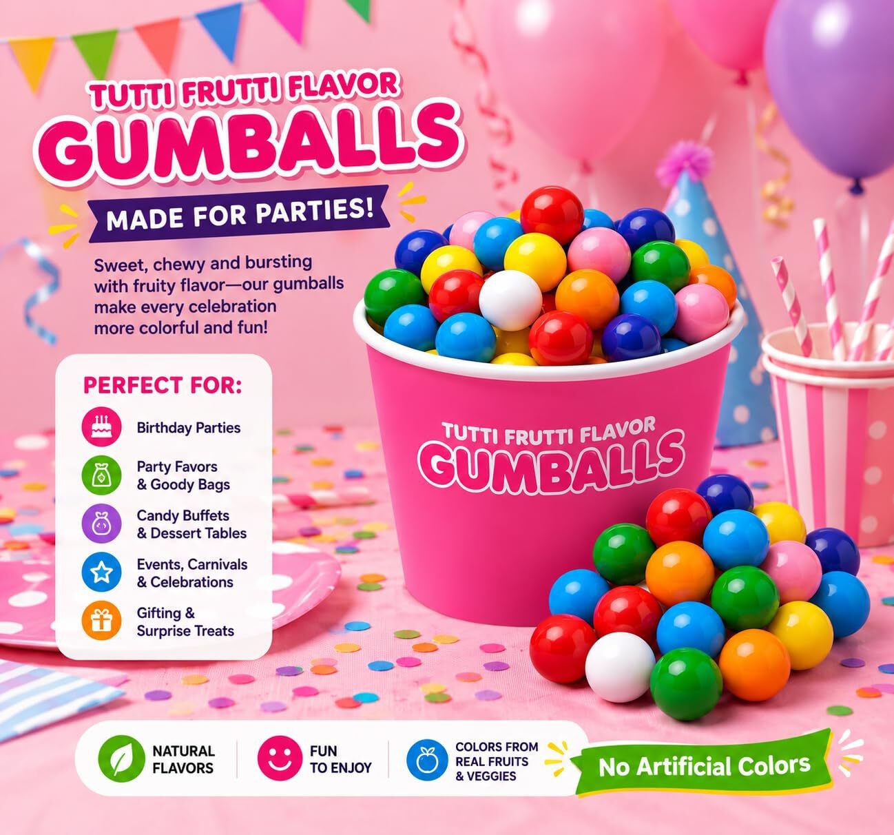 Bulk Mini Gumballs 1/2 Inch, 4 LB Bag Rainbow Naturally Colored Gum No Artificia gallery