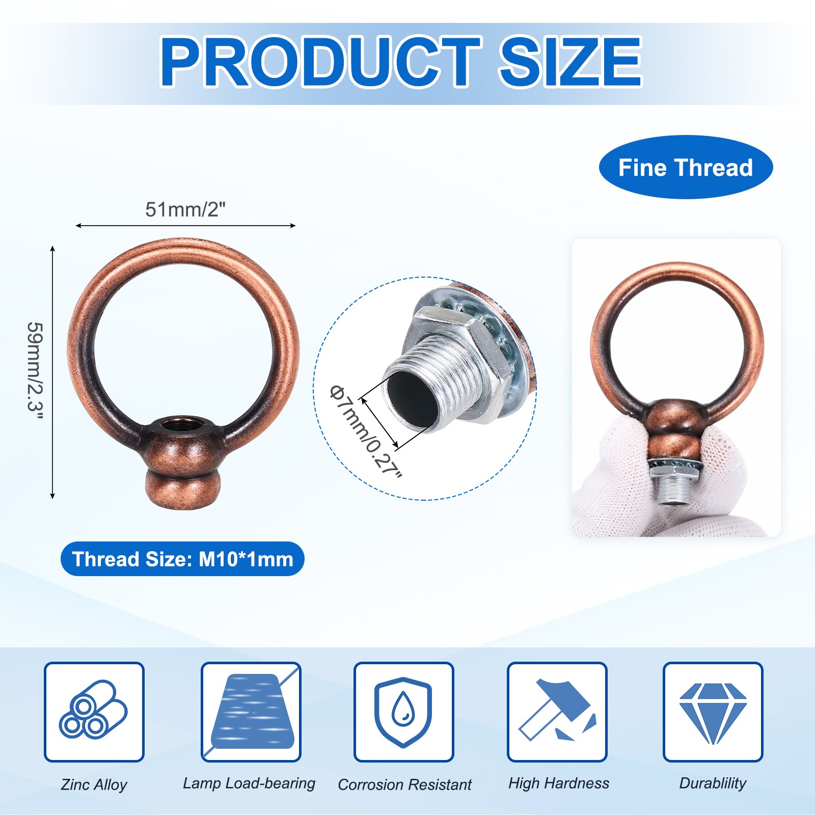 8kg M10 2x2.3" Thread Lifting Eye Nut Holder Hook Ring Red Copper gallery