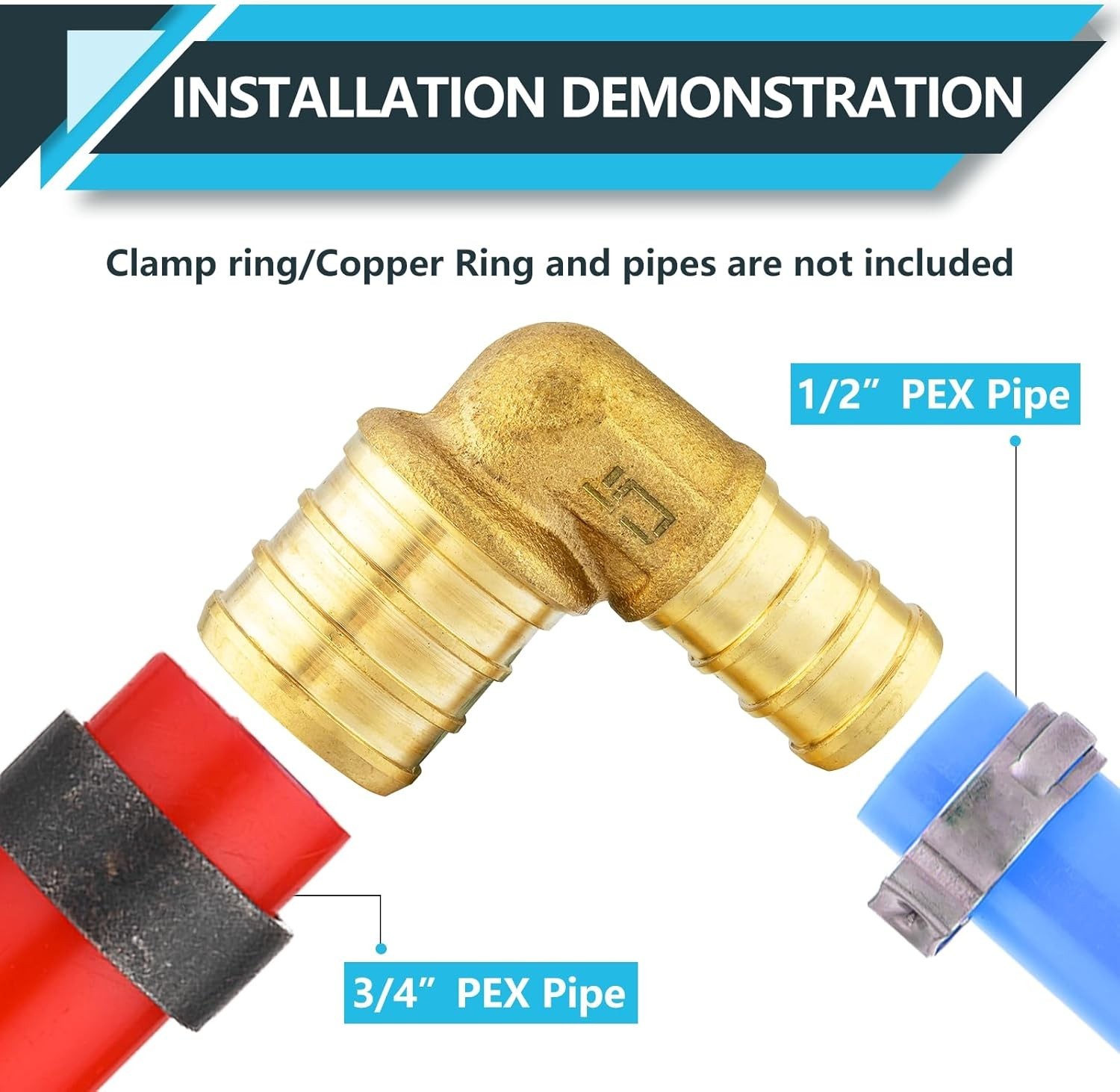 20PCS PEX 1/2" x 3/4" Pex Reducing Elbow Brass Crimp Fittings Barb LEAD FREE gallery
