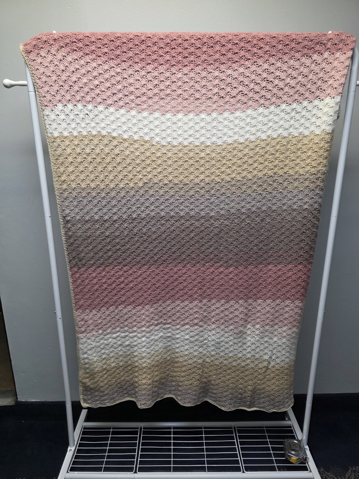 Handmade Crochet Shell Pattern Striped Multicolored Oversized Throw Blanket gallery