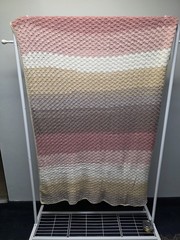 Handmade Crochet Shell Pattern Striped Multicolored Oversized Throw Blanket