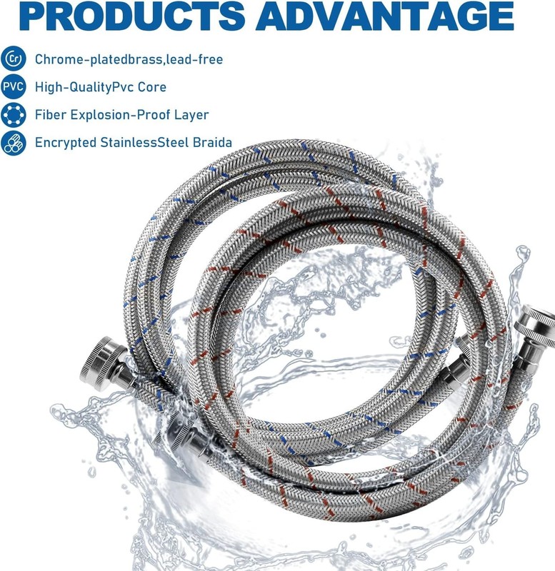 Washing Machine Hoses 4FT Stainless Steel Braided Hot Cold Water Lines 2 Pack gallery