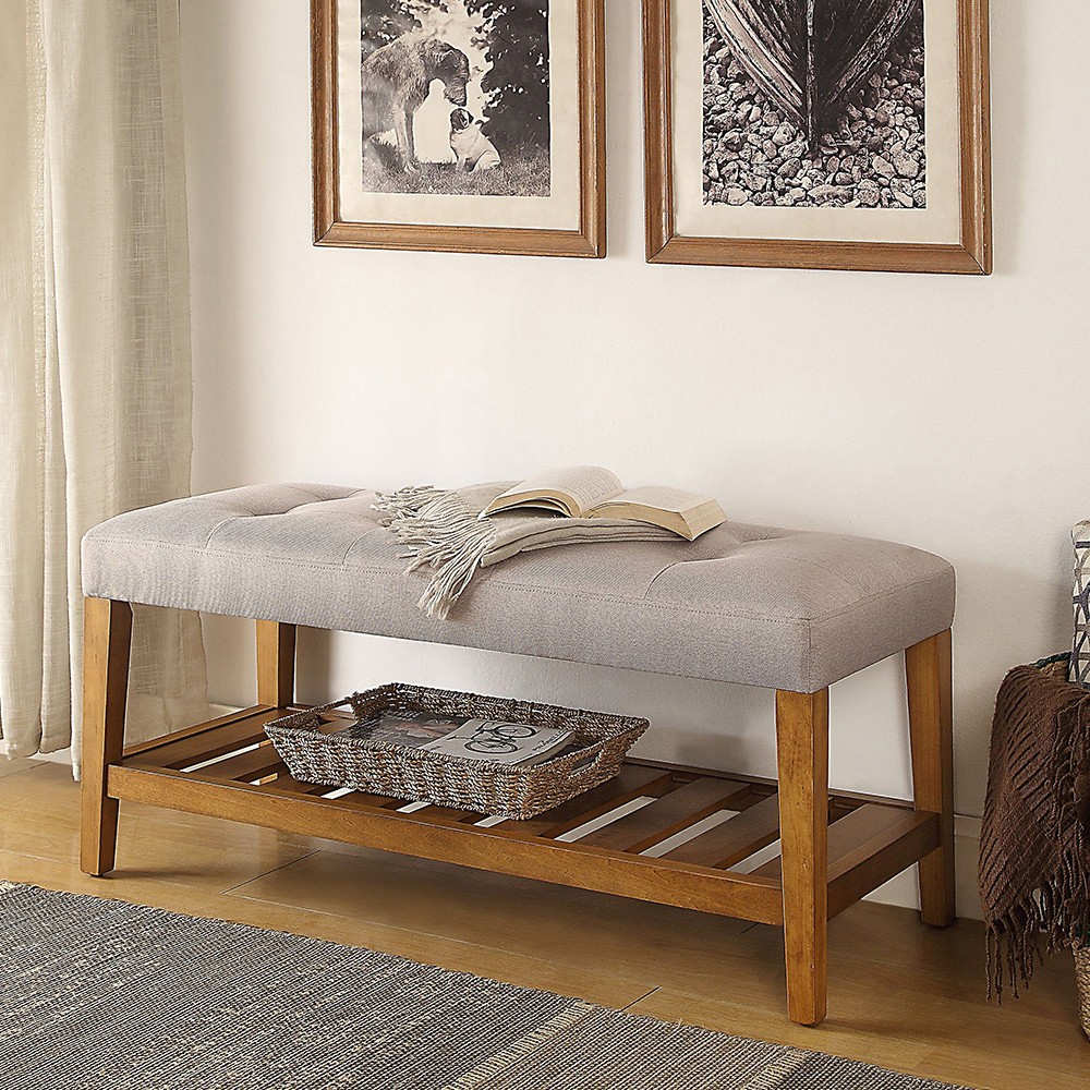 Light Grey and Oak Tufted Padded Seat Bench gallery