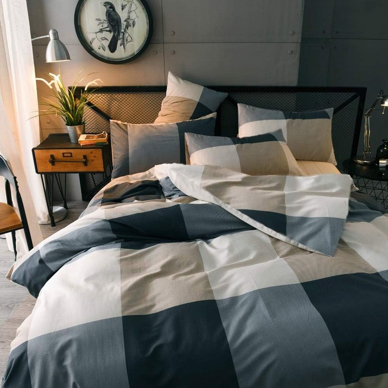 King Comforter Set Modern Style Checkered Pattern Comforter Boho Plaid Comfor... gallery