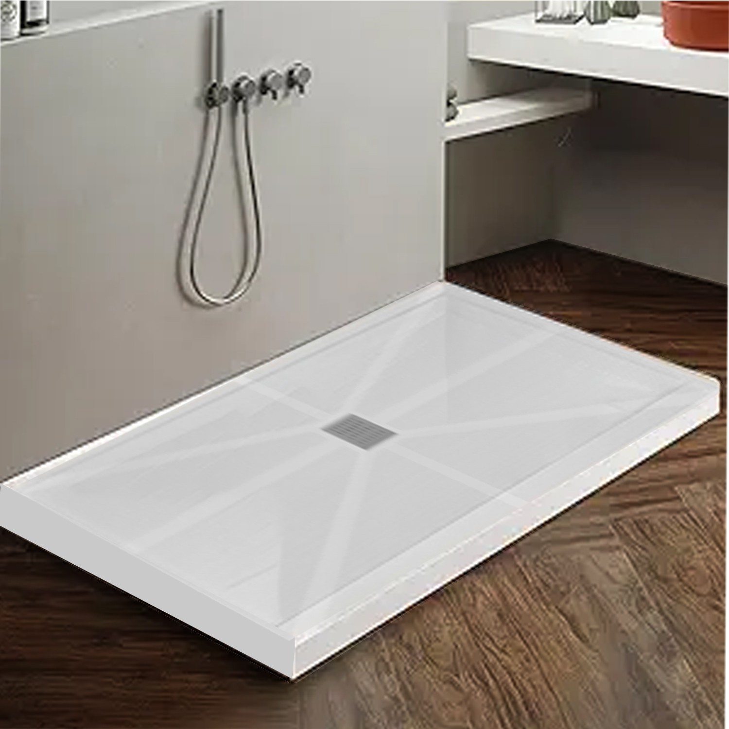 60''L x 36''W White Rectangular Shower Pans With Sturdy Shower Base Center Drain gallery