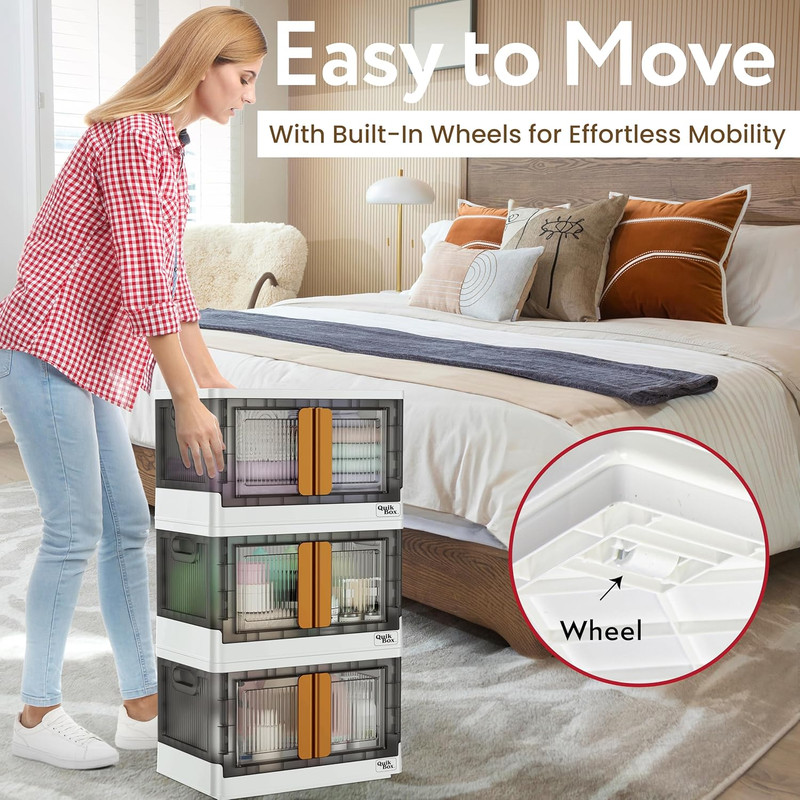 Quik Box - 8.5 Gallon Stackable Storage Bins with Doors & Wheels - Collapsible O gallery