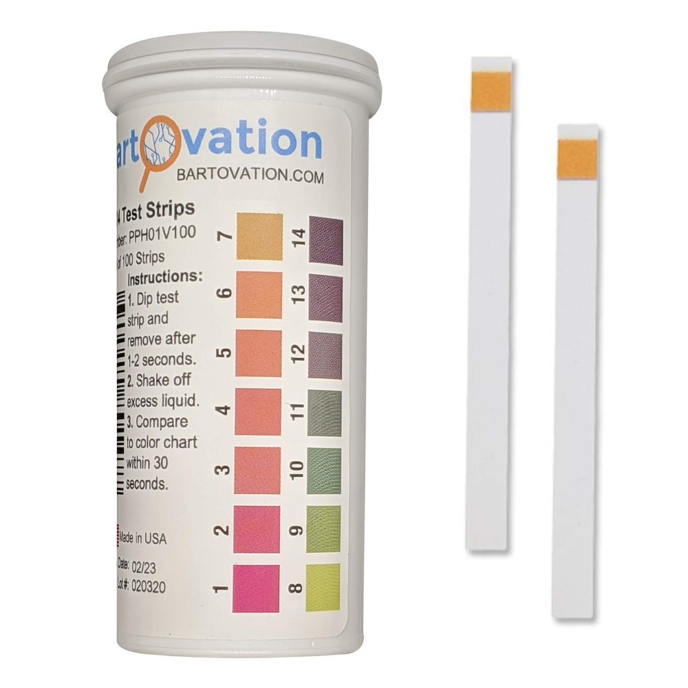 pH 1-14 Wide Range Test Strips Moisture-Proof Vial of 100 Strips Made in USA