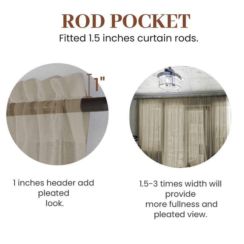 Dreaming Casa Solid Sheer Curtains 102 Inches Long Taupe Rod Pocket Voile gallery