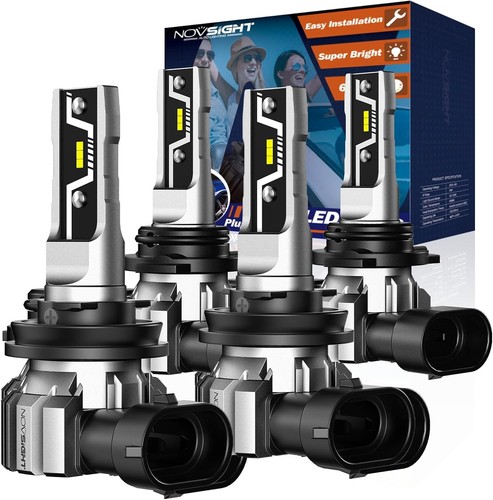 NOVSIGHT H11 9005 LED Light Bulbs - 500% Super Brighter 6500K Cool White, Fanles gallery