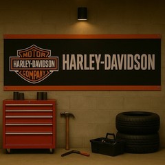 Orange Black Biker Theme Flag Banner – 71×24″ Motorcycle Shop Garage Decor
