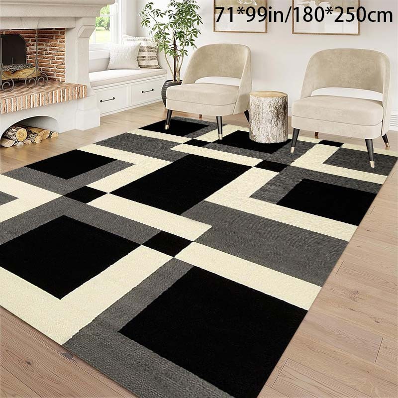1pc Modern Geometric Area Rug,Black,Beige,Grey Diamond Velvet,Non-Slip Backing, gallery