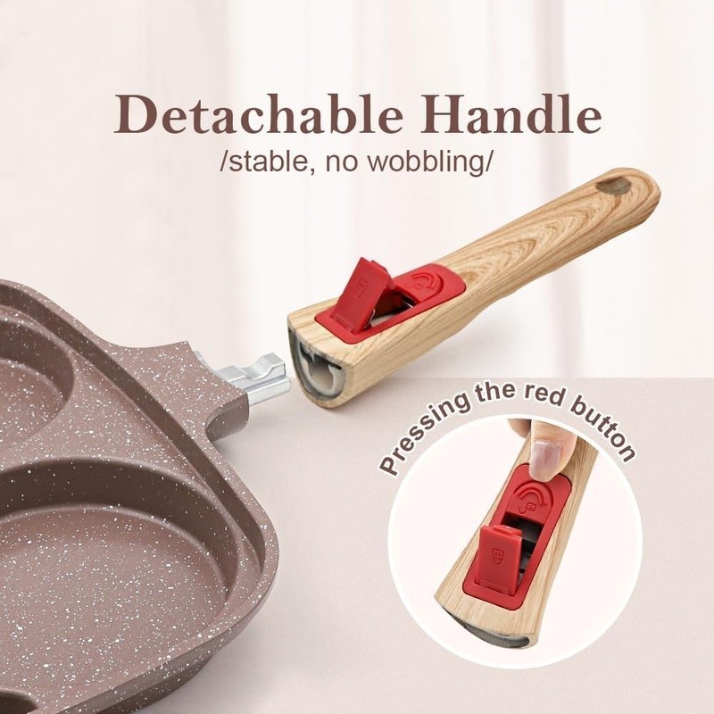 3 Section Ceramic Egg Pan Non Stick Detachable Handle Tempered Glass Lid Cooking gallery