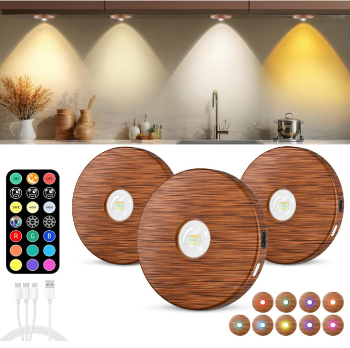 Luces puck LED inalámbricas con control remoto, regulables, 2000mAh, 3 piezas ma