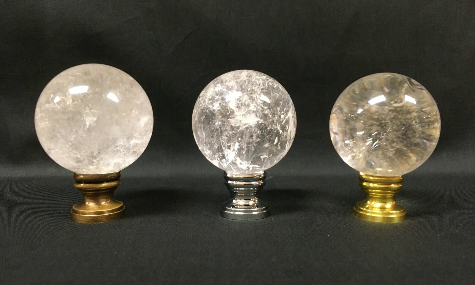 Lamp Finial-LARGE Natural ROCK QUARTZ CRYSTAL Sphere-AB, PB or CH Finish (1 pc.) gallery