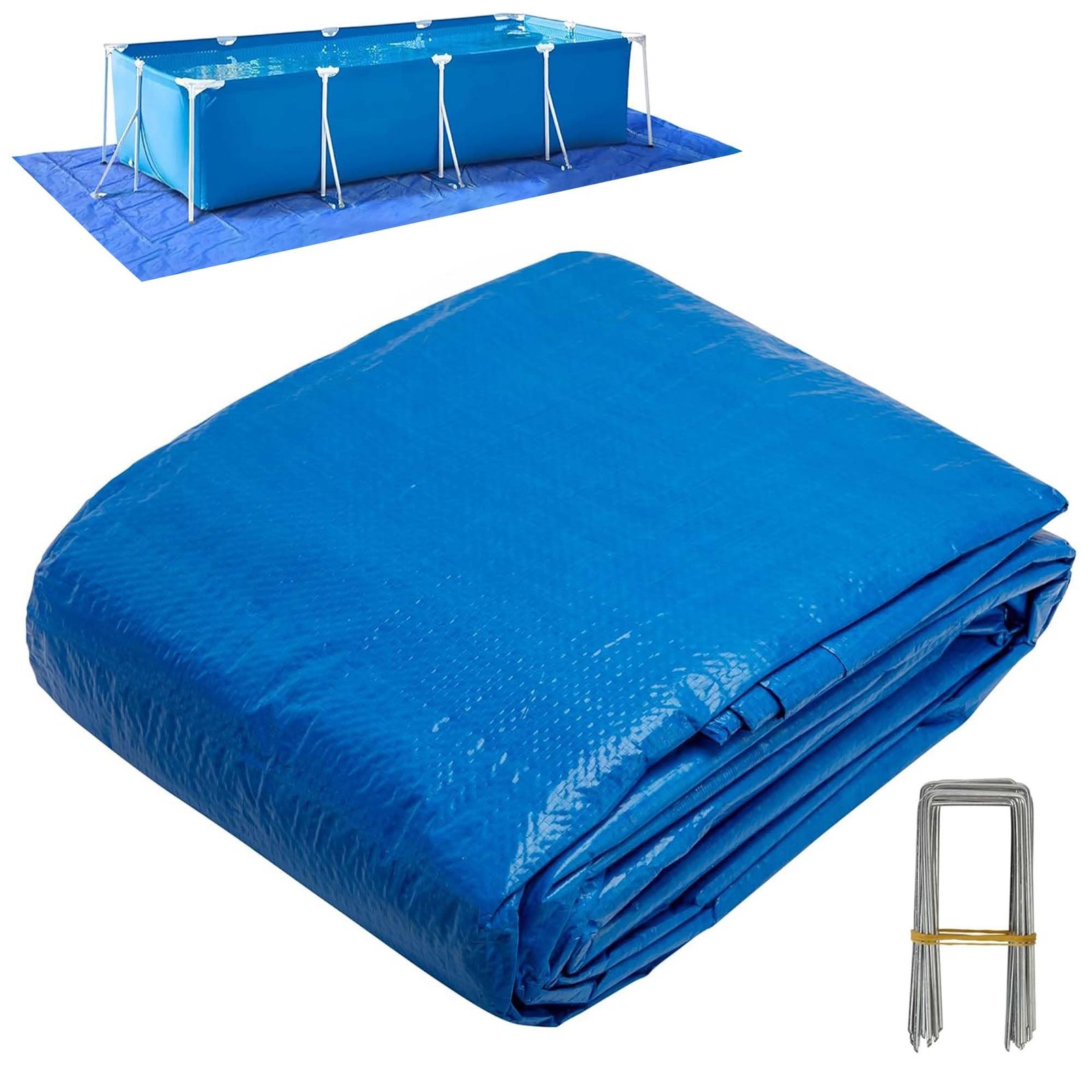 Waterproof Pool Ground Cloth 24x12 Ft - Heavy Duty Liner Pad with Stakes gallery