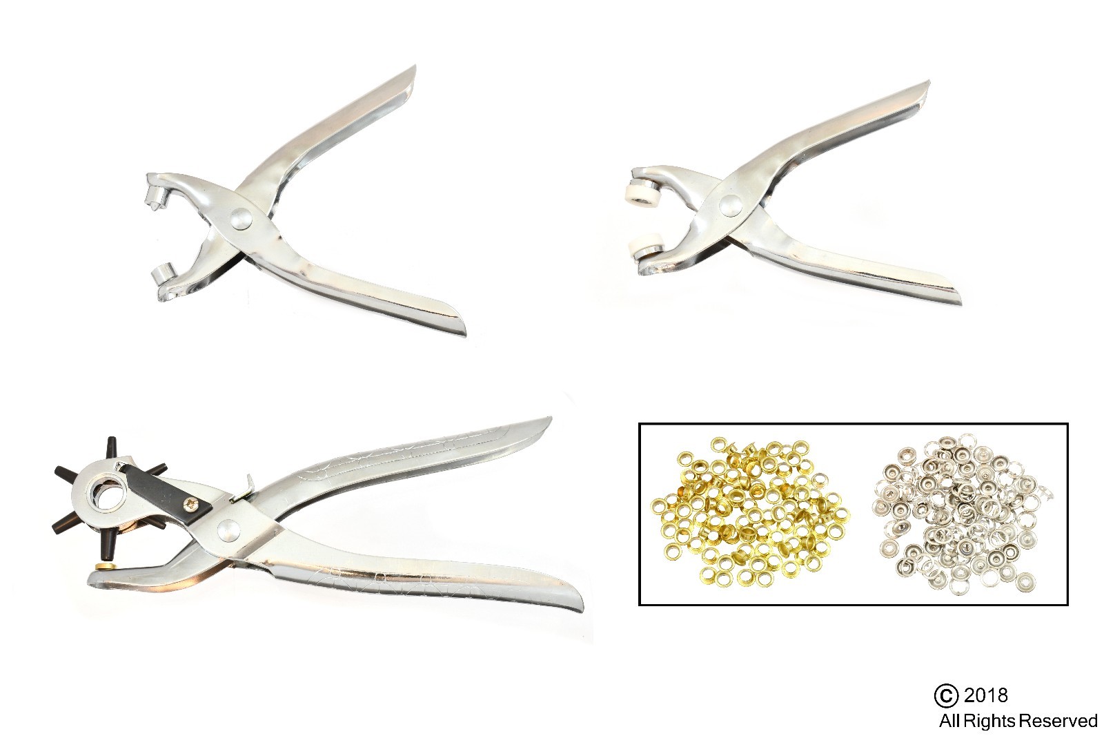 3pc Leather Belt Hole Punch + Eyelet Plier + Snap Button Grommet Setter Tool Kit gallery