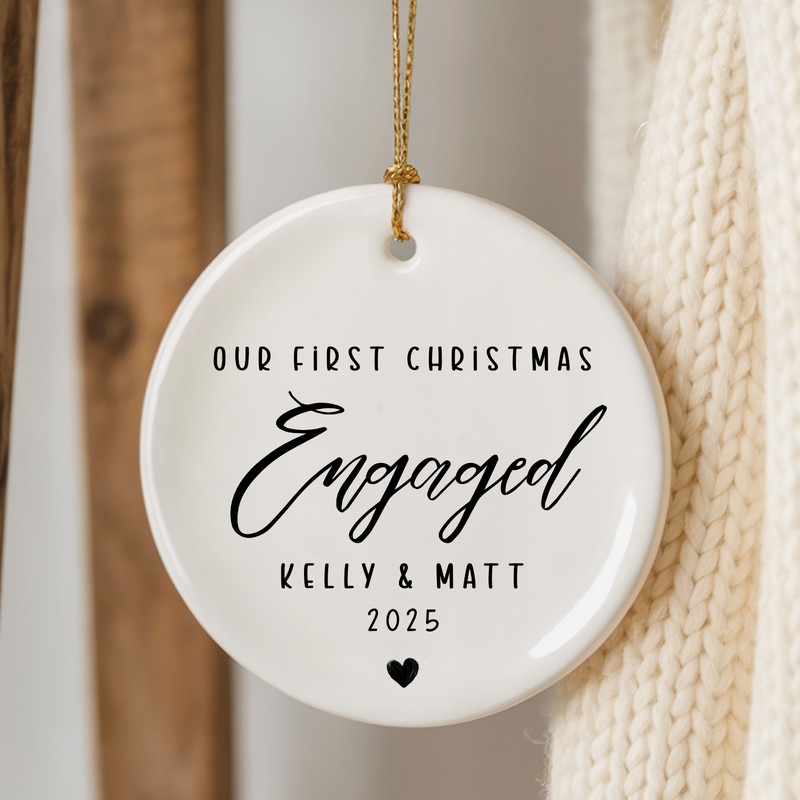 First Christmas Engaged Ornament Custom Minimalist Engagement Date Keepsake gallery