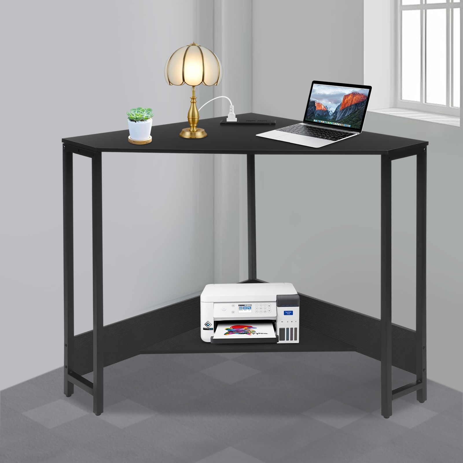Small Computer Desk with Outlet Home Office Desk Free Standing Corner Desk gallery