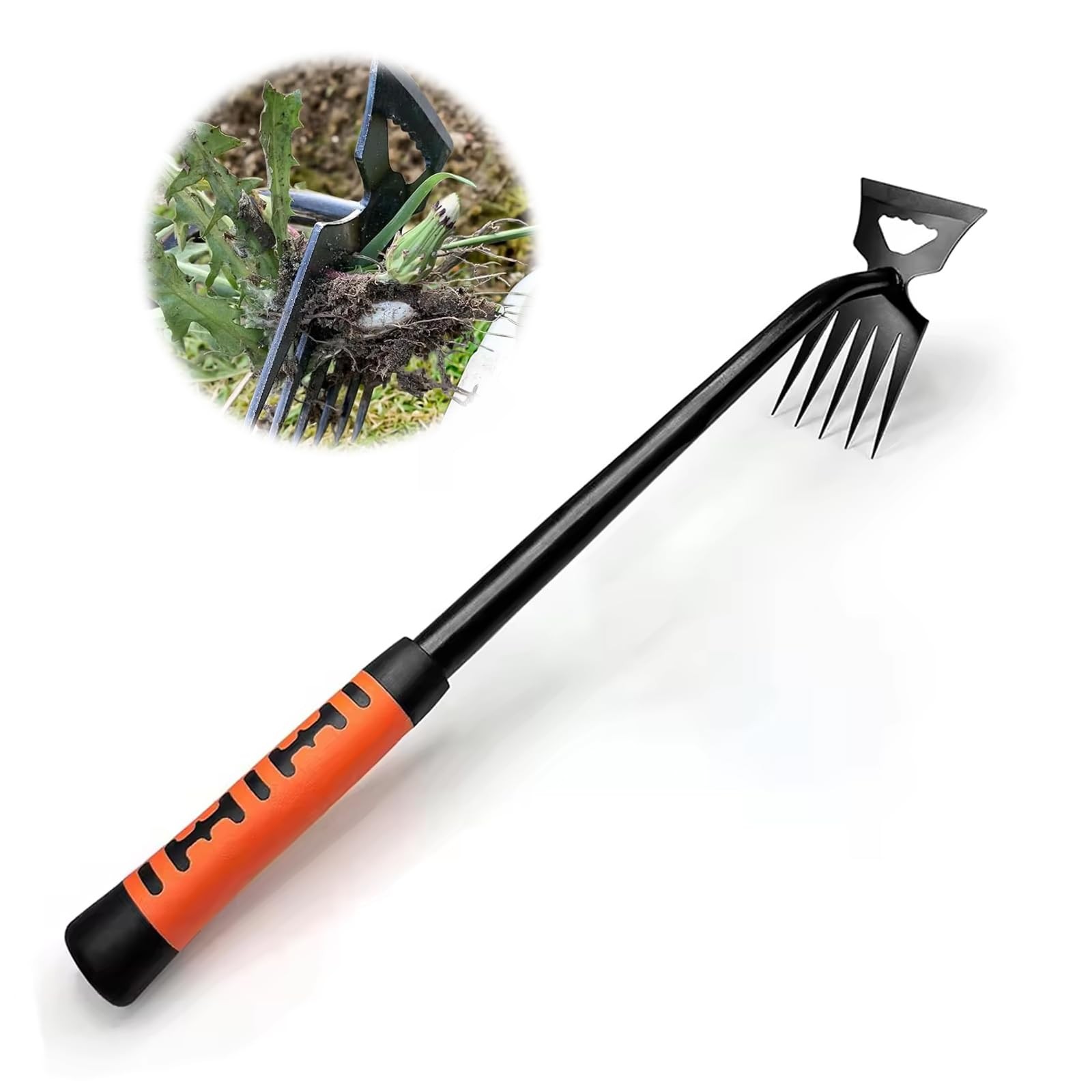 Weed Puller Tool - Uprooting Weeding with Long Handle, 5 Teeth Orange gallery