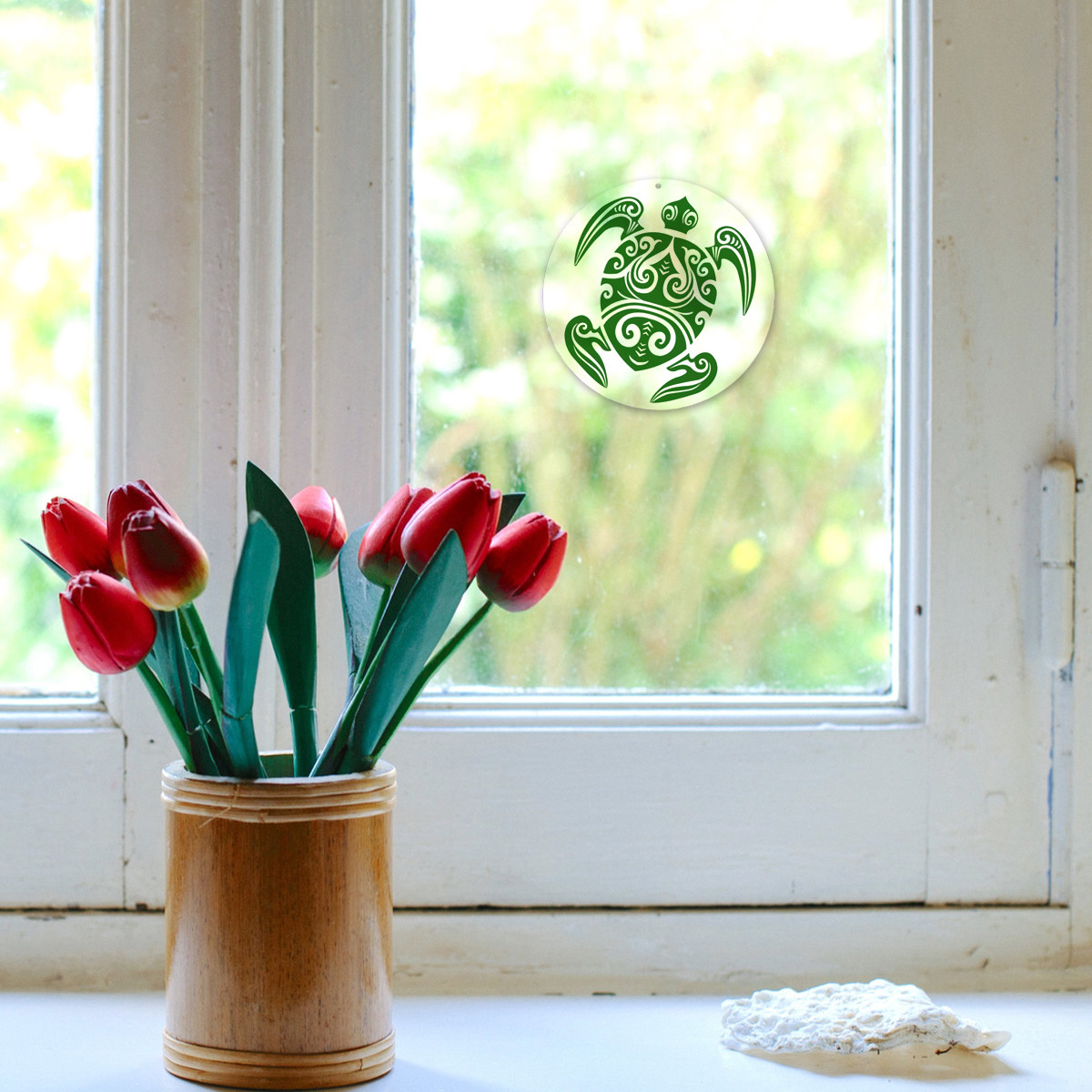 Window Glass Picture Nr.41. Maori Turtle Green Ø3 7/8in Light Catcher Symbol gallery