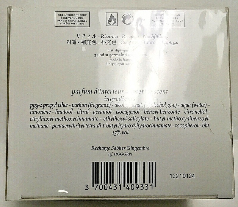 Diptyque Gingembre Hourglass Diffuser Refill 2.5oz New Sealed gallery