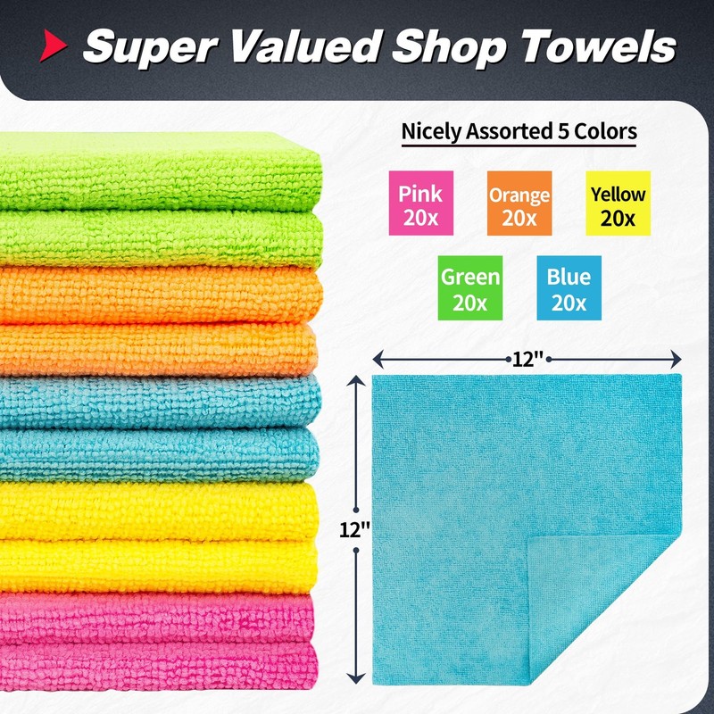 FIXSMITH Microfiber Cleaning Cloth, 100 Pack Shop Towels, Micro Fiber Cloth f... gallery