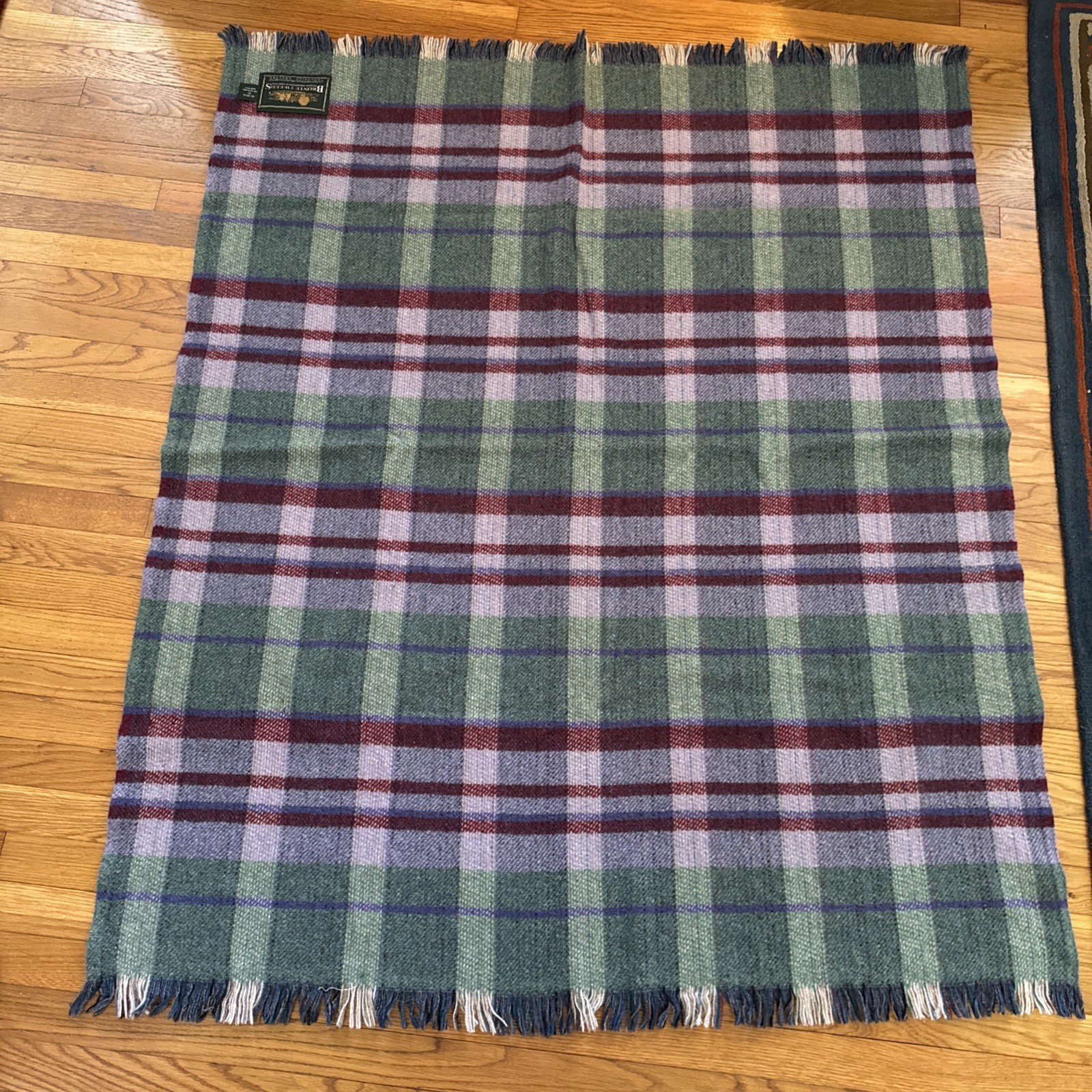 Bronte Tweeds Wool Plaid Throw Blanket Blue Teal Cranberry Yorkshire, England gallery