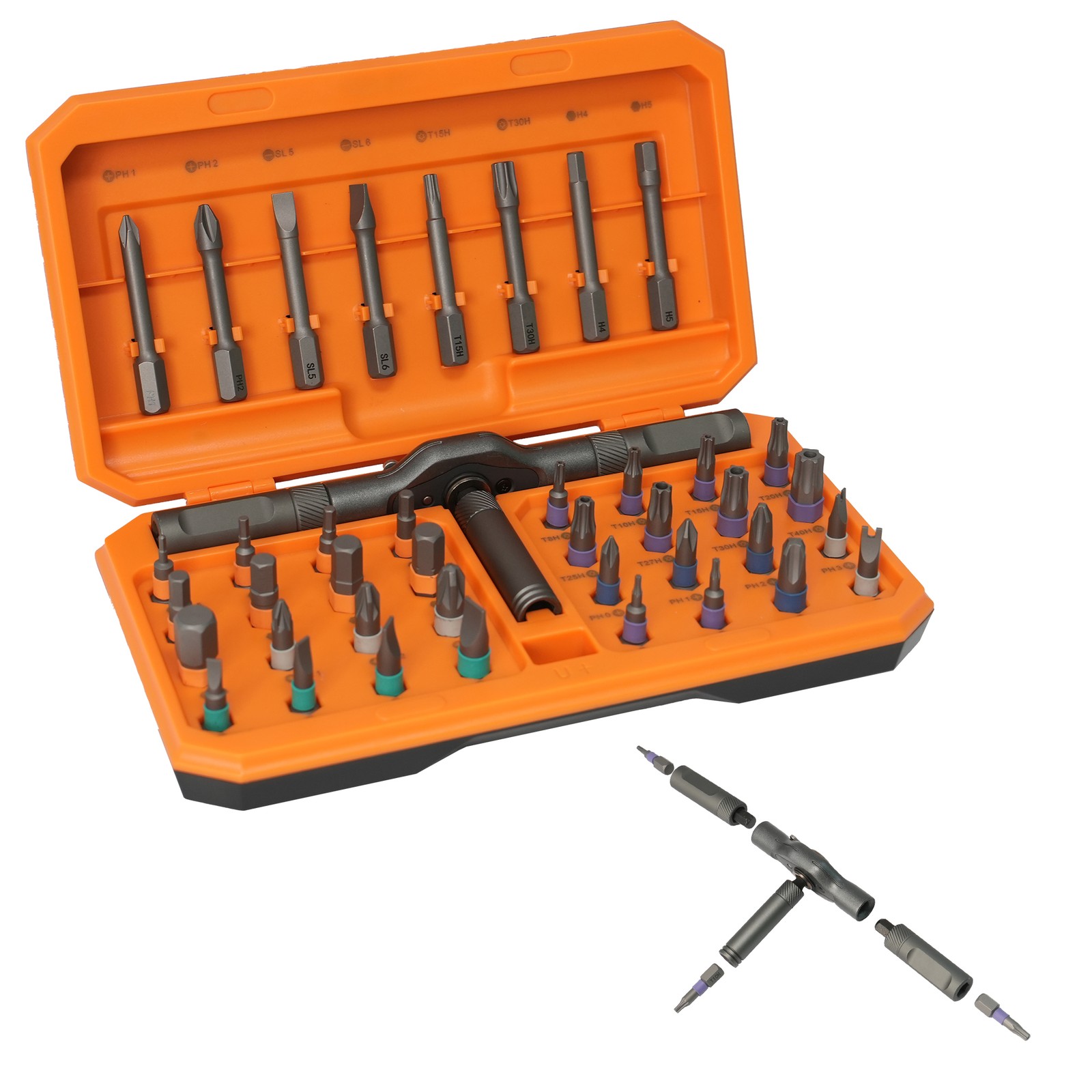 42PCS T-Shaped Ratchet Screwdriver Kit with Detachable Handle & Storage Case gallery