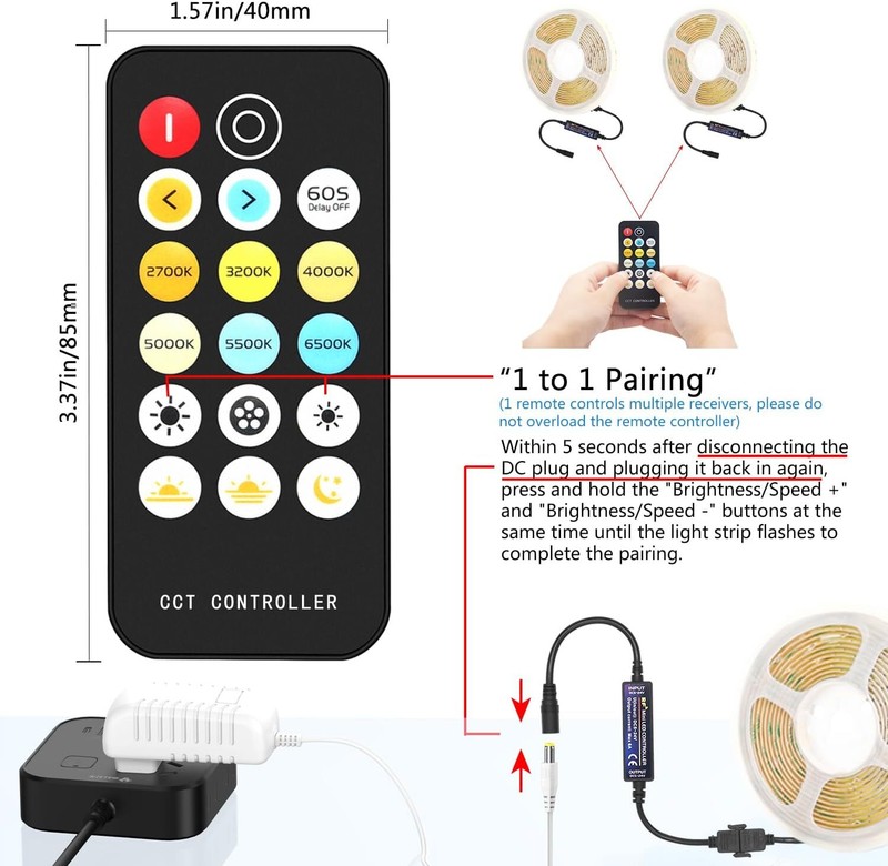 PAUTIX RF Remote Dimmer CCT Tunable COB LED Strip Controller(ONLY for CCT) gallery