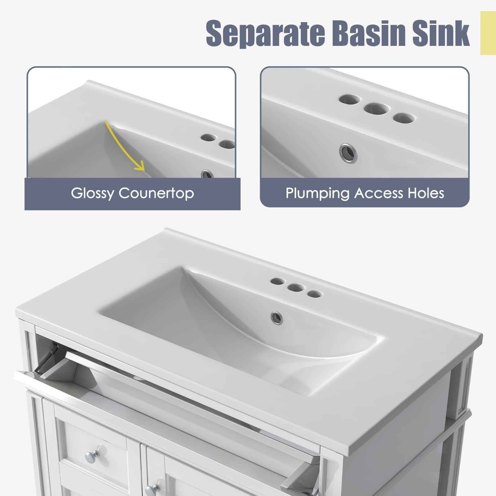 30'' Modern Bathroom Vanity with Sink, Storage Cabinet with 2 Drawers, Tip-Out gallery
