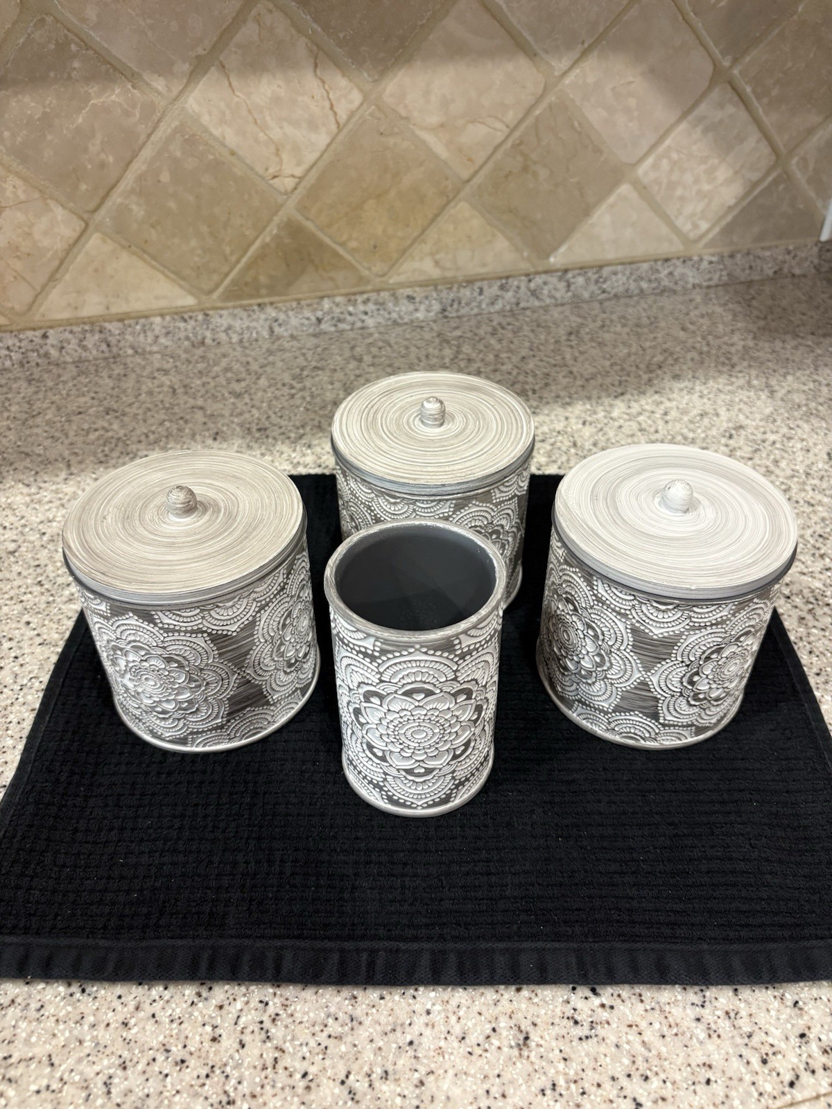 4 Piece Vanity Set For The Bathroom. Grey With White Cut Out Design By Bino gallery