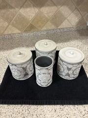 4 Piece Vanity Set For The Bathroom. Grey With White Cut Out Design By Bino
