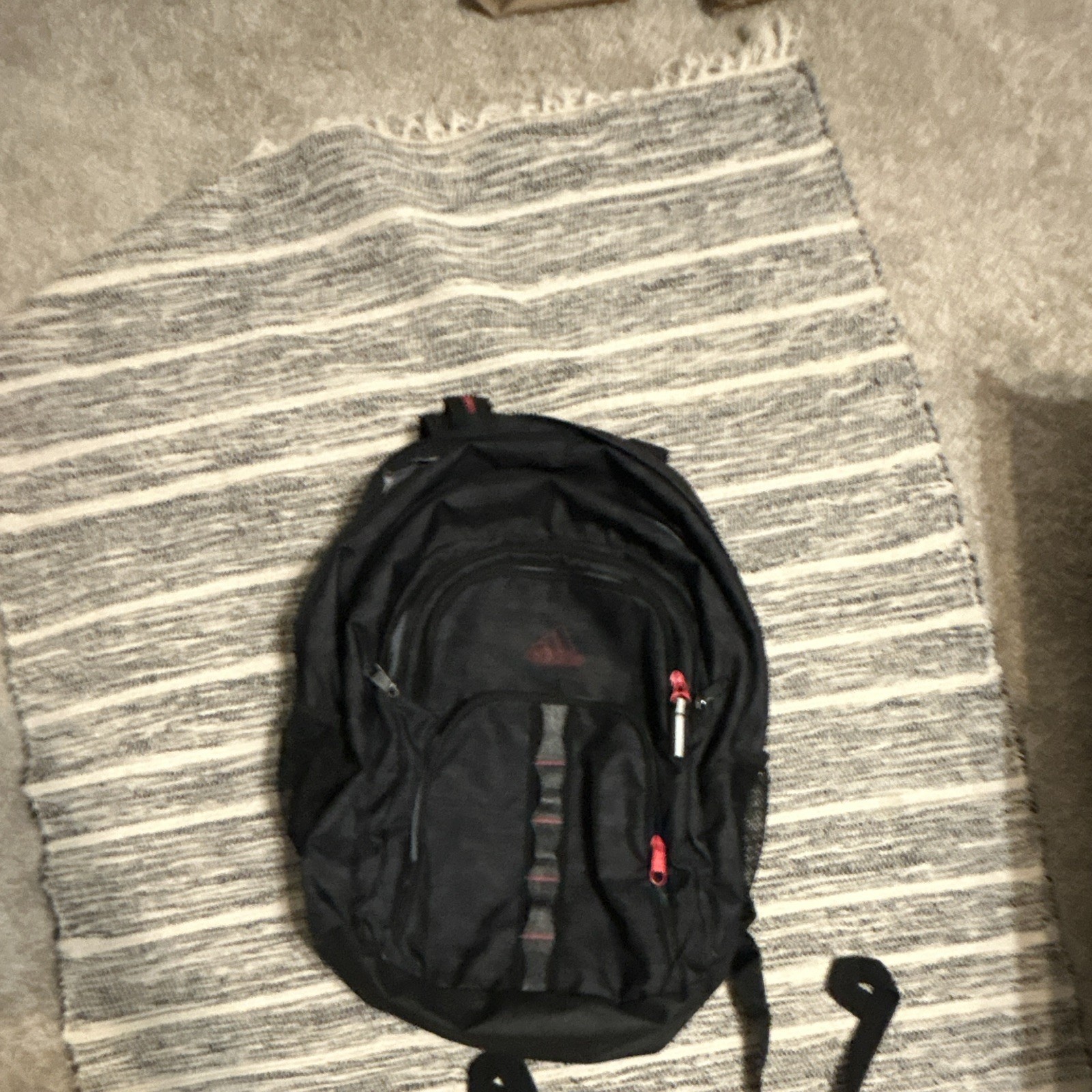 adidas Loadspring Black Hiking Backpack w/ Padded Straps, Logo, Zip Closure