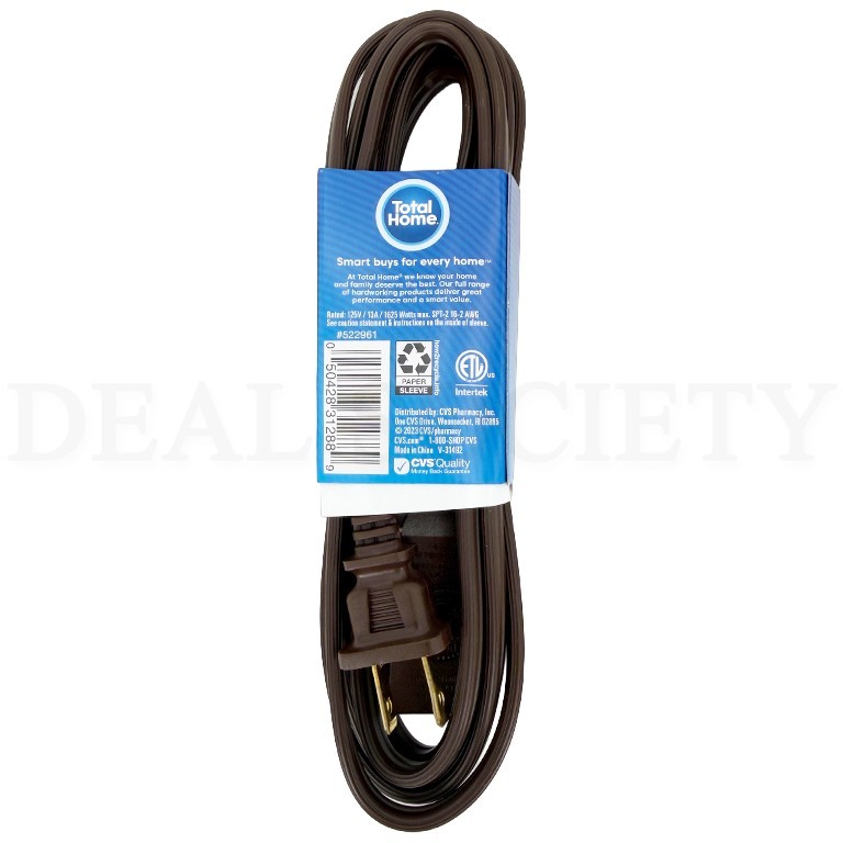 Total Home 3 Outlet Extension Cord 9ft Brown Vinyl Lot of 6 gallery