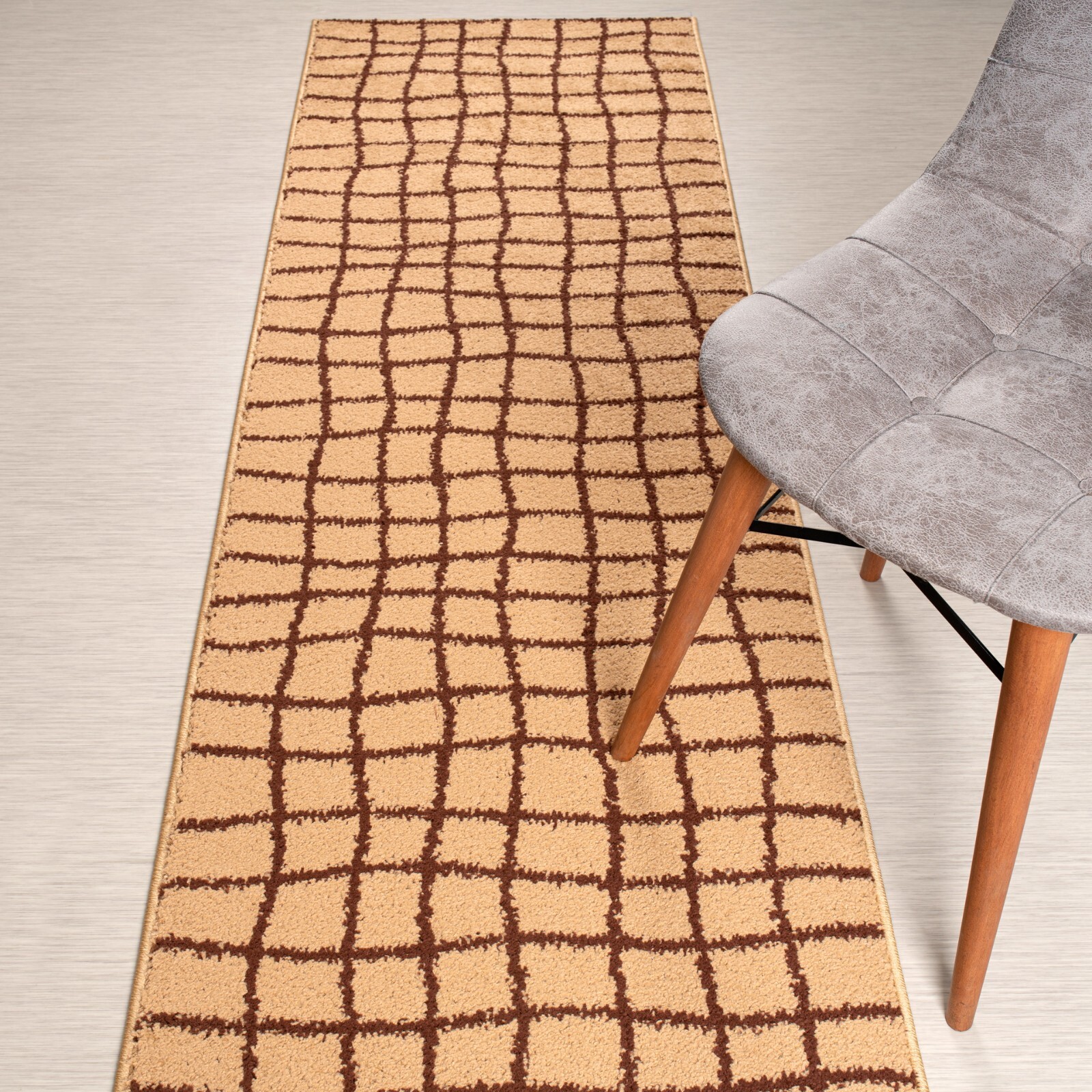 Custom Length Stair Hallway Runner Rug Non Slip Backing, Striped Beige gallery