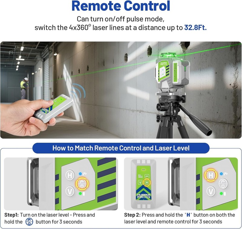 Huepar Pro Laser Level 360 Self Leveling Green 4D Laser for Construction ZK04CG gallery