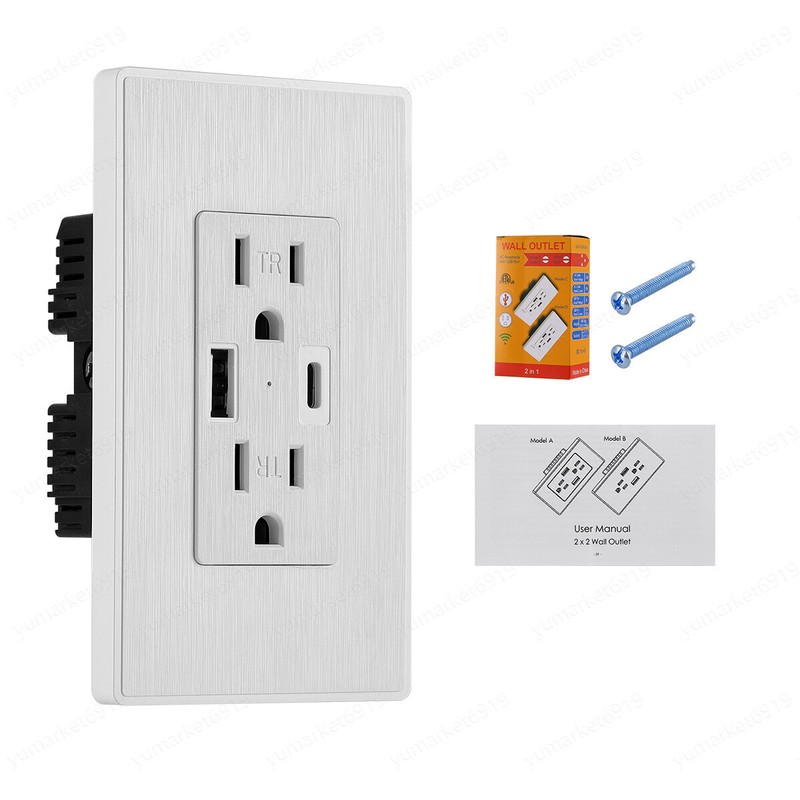 USB Type-C &Type-A Wall Socket Charger AC Power Receptacle Outlet Panel 15A Lot gallery