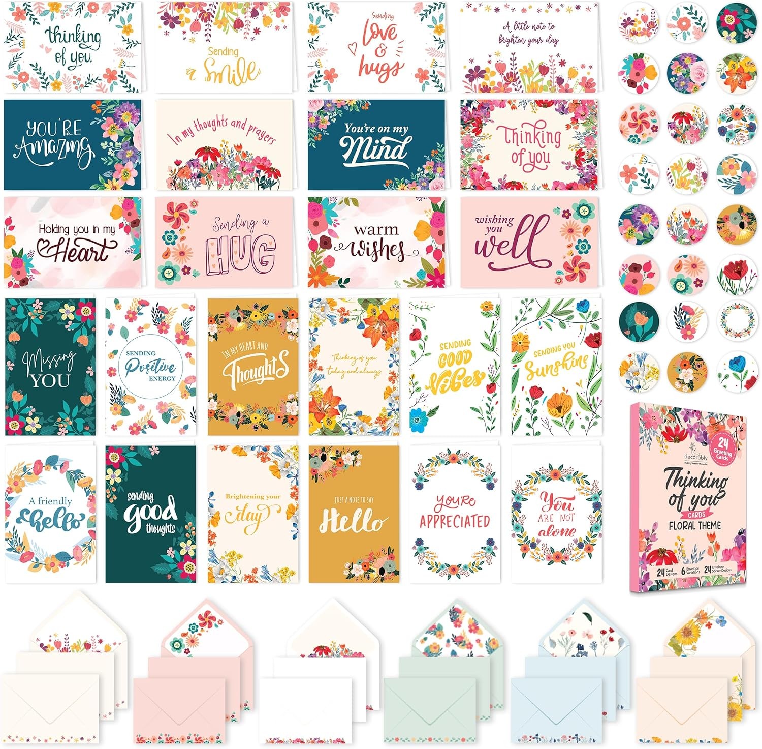 Decorably 24 Pack 6x4in Floral Assorted Thinking of You Cards with Envelopes and gallery