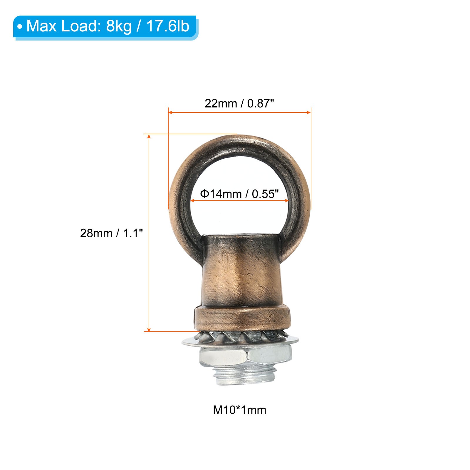 3set 8kg M10 Thread Lifting Eye Nut Female Loop Holder 14mm Hook Ring Red Bronze gallery