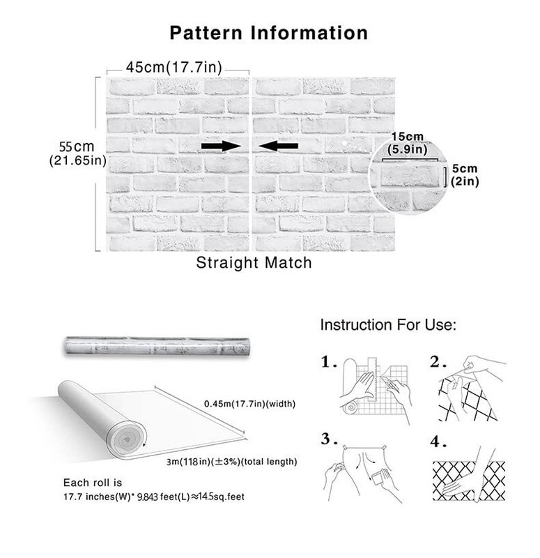 White Gray Brick Wallpaper Self-Adhesive Contact Paper Peel and Stick Backsplash gallery