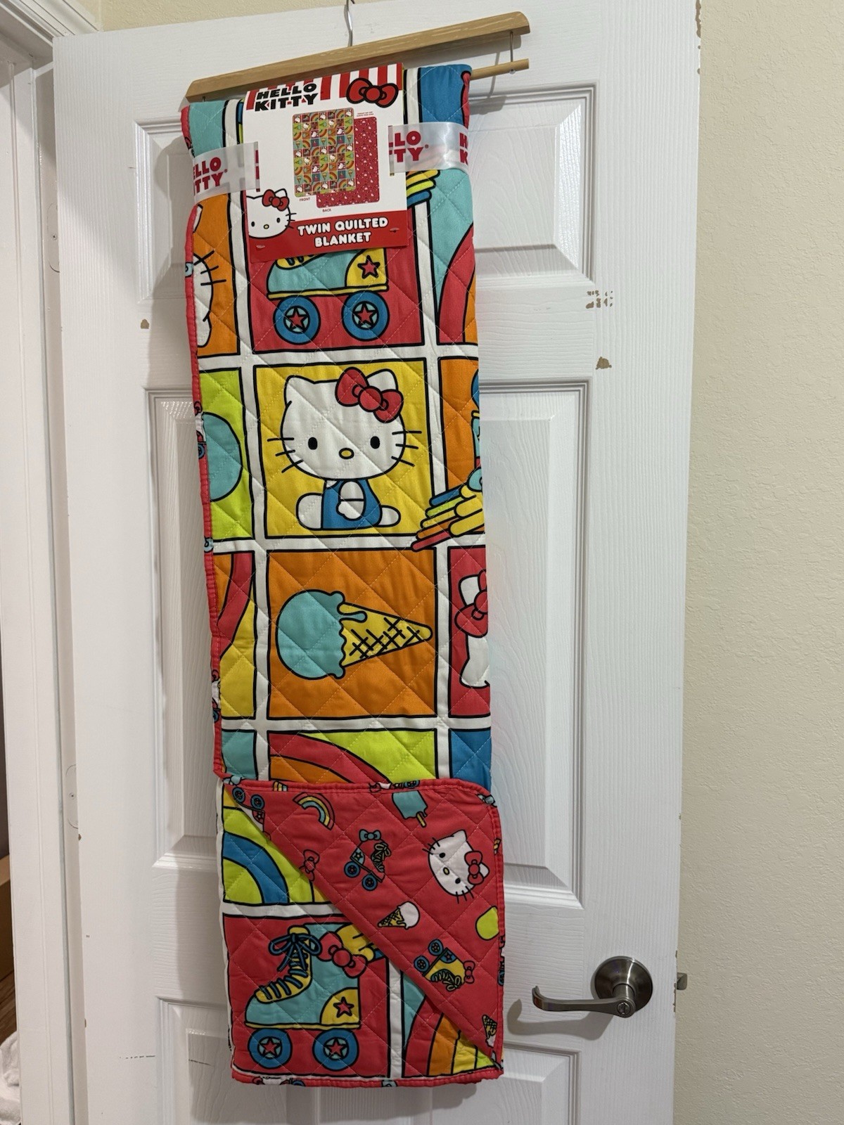 Hello Kitty & Friends Reversible Quilted Blanket Twin 60x80” Rainbow Skates gallery