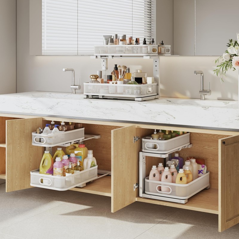 Biboraya 2 Pack Under Sink Organizer With Smooth Cylindrical Rail,2Tier Pull ... gallery
