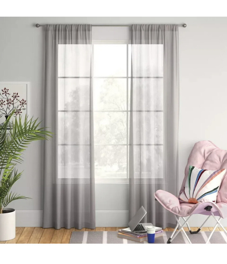Room Essentials Sheer Voile Window Curtain ONE Panel Gray 60"W x 84"L
